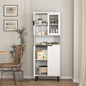 English Elm Tempered Glass Door Tall Storage Bookcase, 63" White MDF Cabinet with 4 Doors, Adjustable Shelves, Stable"))); W409P171440