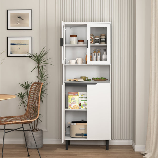 English Elm Tempered Glass Door Tall Storage Bookcase, 63" White MDF Cabinet with 4 Doors, Adjustable Shelves, Stable"))); W409P171440