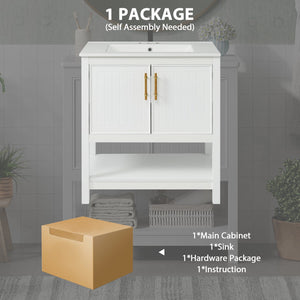 English Elm 30-Inch White Bathroom Vanity With Ceramic Sink - Stylish Storage Solution For Small Spaces! WF325888AAK