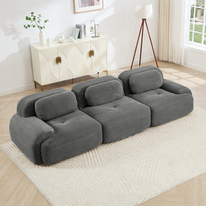 English Elm 3-seat Modular Corduroy Sectional Sofa Ergonomic Curved Design for Living Rooms Grey W714S01266
