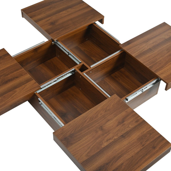 English Elm Square Marble Veneer Coffee Table with Sliding Top and Hidden Storage in Walnut — Modern 39.4" centerpiece WF322094AAD