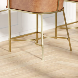 English Elm 26" Glam Counter Stool White Faux Leather Barrel Back Gold Steel Frame Kitchen Brown Pu B2751P436478