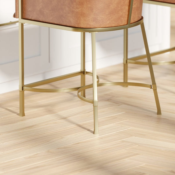 English Elm 26" Glam Counter Stool White Faux Leather Barrel Back Gold Steel Frame Kitchen Brown Pu B2751P436478