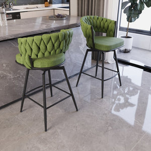 English Elm 26" Swivel Barstools Set of 4 Woven Back Upholstered Counter Seats with Footrest W3732S00009