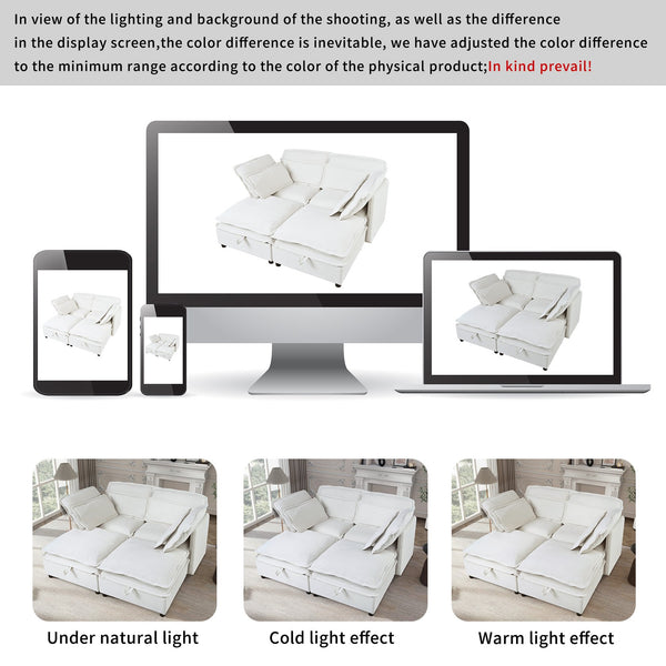 English Elm U_Style Modular Double-Layer 4-Seater Sofa with Hidden Storage, Removable Covers, Foam Comfort Beige WY000422AAA