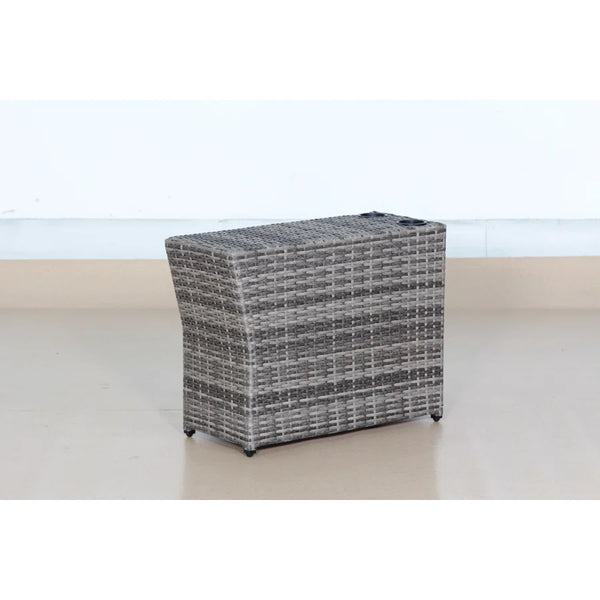 English Elm Shick Grey Mix Wicker Outdoor Side Table with Oversized Plush Cushion Support & Durable Cup Surface B120P205372