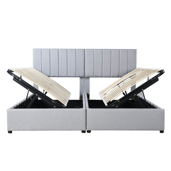 English Elm King Upholstered Hydraulic Storage Bed with Vertical Stripe Headboard, Linen Upholstery, 660lb Capacity Gray SF000285AAE