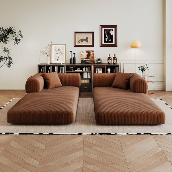 English Elm 78.8" Compression Sofa Convertible Floor Bed with Corduroy Fabric, No-Assembly Modular Futon, Supportive Backrest and Armrests Brown W2824P373434