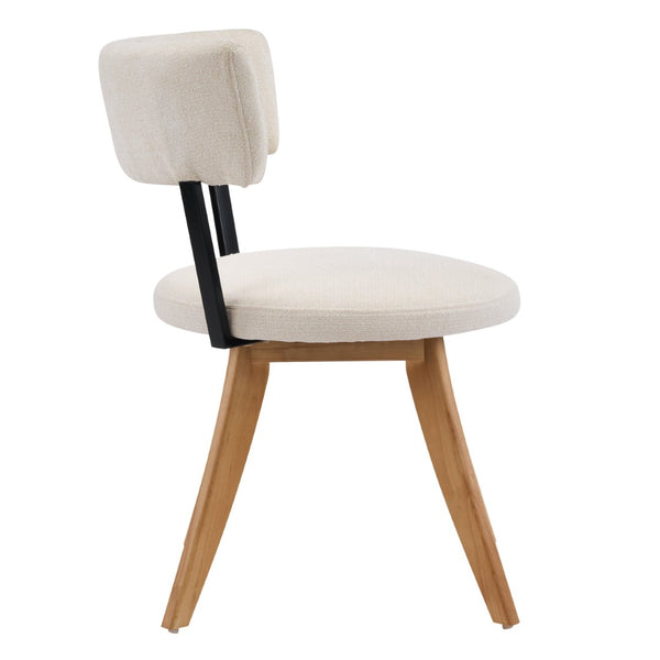 English Elm Modern Beige Fabric Dining Chairs Walnut Rubberwood Base Curved Back Set of 2 N768P391169N