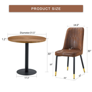 English Elm Table and Chair Set Round 31.5 Inch Dark Wood Grain with Brown Fabric Seats W1151S02481