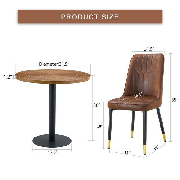 English Elm Table and Chair Set Round 31.5 Inch Dark Wood Grain with Brown Fabric Seats W1151S02481