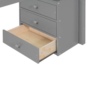 English Elm Full Size Loft Bed with Desk Drawers Led Strip and Staircase for Teen Rooms Gray LT000258AAE-1