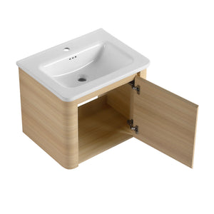 English Elm 36'' Wall-Mounted Bathroom Vanity With Elegant White Sink, Soft-Close Door & Open Storage Shelves W999S00481