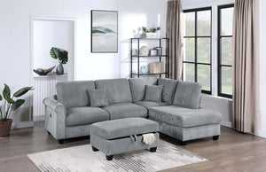 English Elm Contemporary Corduroy Sectional with Usb Charging Chaise and Lidded Storage Ottoman B011S02228