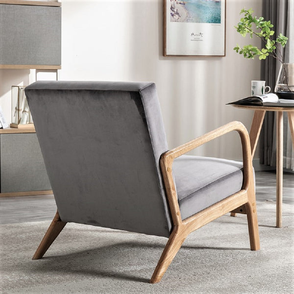 English Elm Classic Mid Century Modern Accent Chair with Espresso Wood Frame, Plush Microfiber Cushioning & Retro Appeal Gray B2735P271043