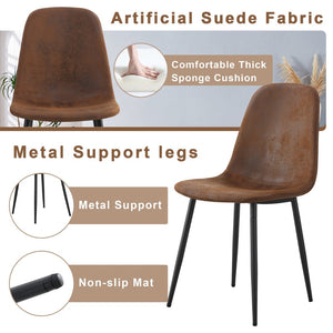 English Elm Table 7-Piece Modern Round Dining Set With 6 Ergonomic Brown Chairs & Black Metal Legs For Style W1151S03752-GIGA