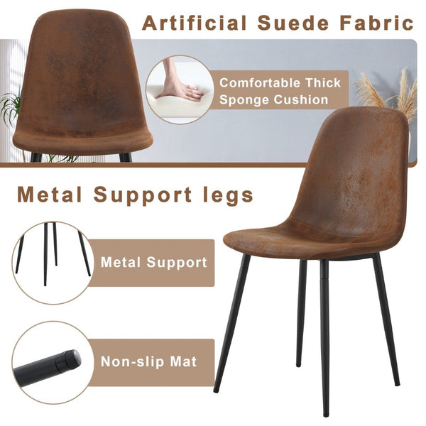 English Elm Table 7-Piece Modern Round Dining Set With 6 Ergonomic Brown Chairs & Black Metal Legs For Style W1151S03752-GIGA