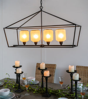 English Elm 41.7x14.2x23.8" Matte Black Iron Chandelier White Glass Panels Industrial Dining Foyer W2078P411229