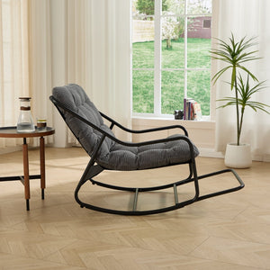 English Elm Outdoor Steel Rocking Chair with Corduroy Cushion for Porch Bedroom or Reading Nook W640P443542