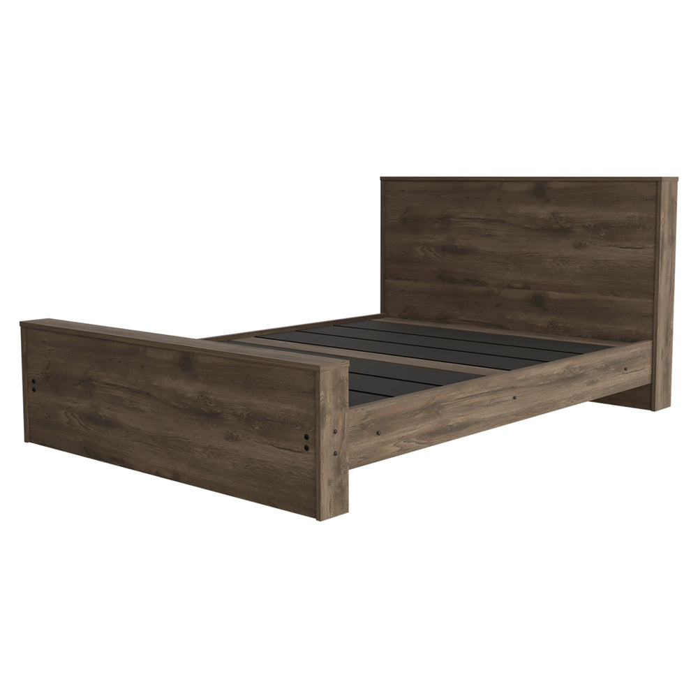English Elm Braga Full Size Bed Base with 38.6" Headboard, Brown Particle Board, 440 lb Capacity, Easy Assemble B128S00080