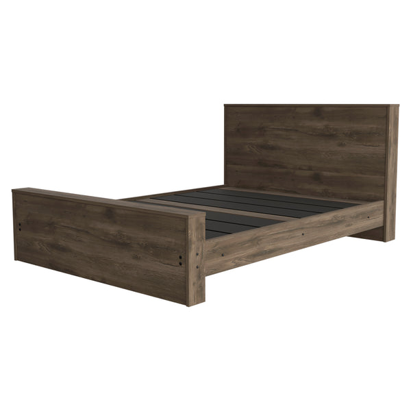 English Elm Braga Full Size Bed Base with 38.6" Headboard, Brown Particle Board, 440 lb Capacity, Easy Assemble B128S00080