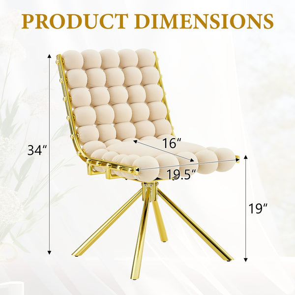 English Elm Cream Dutch Velvet Swivel Chair Tufted Bubble Backrest Glam Armless Accent Seat Beige,Gold W3875P448019