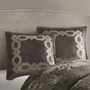 English Elm European Velvet Embroidered Geometric Pillow Sham with Metallic Stitching and Hidden Zipper Closure Brown 9.84 L x 1.72 W x 8.66 H B035128729