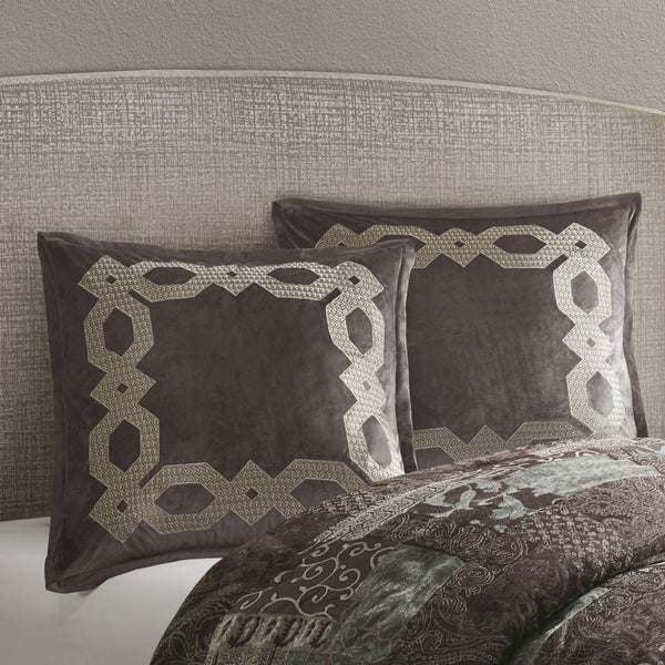 English Elm European Velvet Embroidered Geometric Pillow Sham with Metallic Stitching and Hidden Zipper Closure Brown 9.84 L x 1.72 W x 8.66 H B035128729