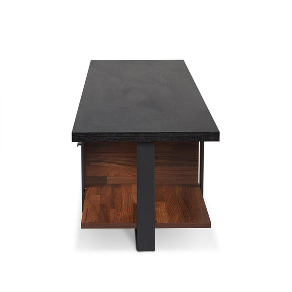 English Elm Elling Walnut & Black TV Stand with Drawers and Open Shelves, Industrial Metal Legs, 55" Ready B2726P256218