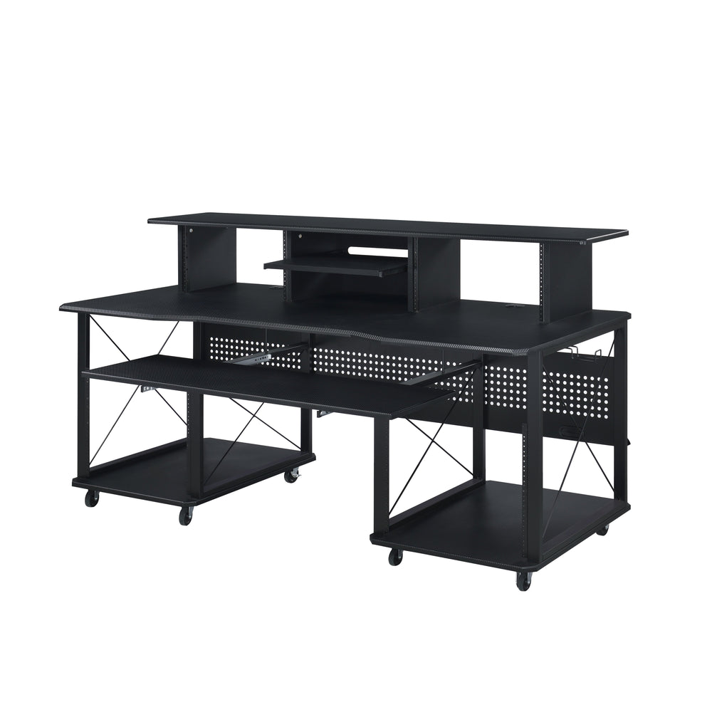 English Elm Megara Black Finish Music Desk with Keyboard Tray, Cable Management, 8 Wheels & Multi Storage Organizer B2726P265727