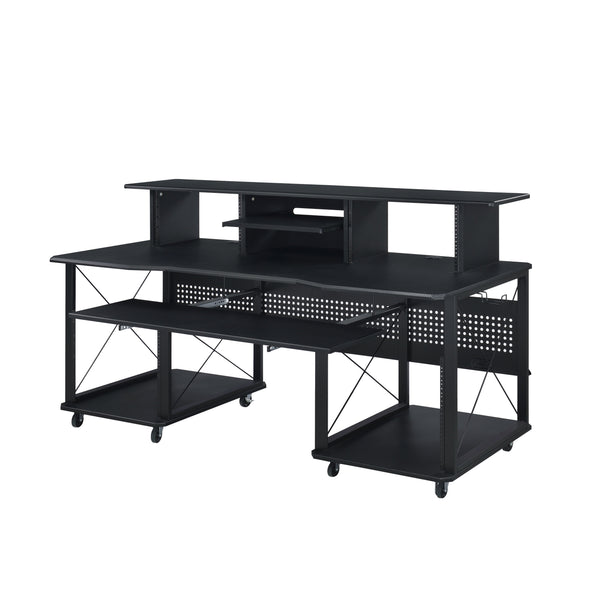 English Elm Megara Black Finish Music Desk with Keyboard Tray, Cable Management, 8 Wheels & Multi Storage Organizer B2726P265727