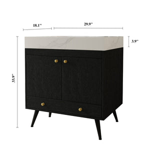 English Elm Contemporary Freestanding Bathroom Vanity Sintered Stone Top Ceramic Sink Steel Legs W3136S00062