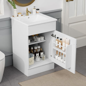 English Elm Christopher Knight Home® - 20" Bathroom Vanity with Ceramic Sink and Soft-Close Door, Gold Knob, Adjustable Shelf Storage White N759P237946K