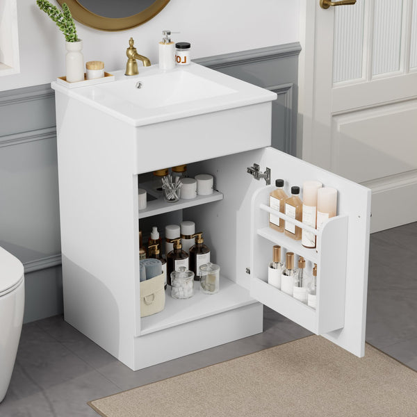 English Elm Christopher Knight Home® - 20" Bathroom Vanity with Ceramic Sink and Soft-Close Door, Gold Knob, Adjustable Shelf Storage White N759P237946K