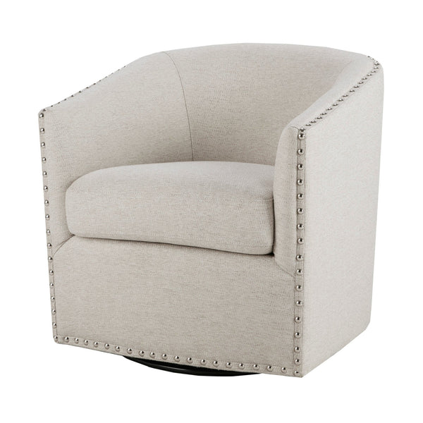 JLA Home Madison Park - Upholstered Swivel Barrel Chair with Nailheads and 360° Metal Base, Plush Foam Cushion, Versatile Elegance Natural Multi MP103-0236
