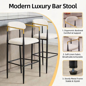 English Elm Modern Glam Counter Stools Set of 2 Beige Fabric Gold Arm Black Metal Frame W5501P462385