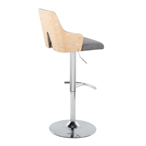 English Elm Stella Adjustable Barstool Set Of 2 - Modern Chrome Base, Light Grey Fabric & Natural Wood Accents B202S01009-GIGA