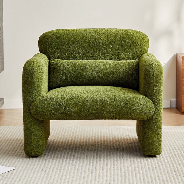 English Elm Best-selling Boucle Cloud Chair Curved Plush Upholstered Armchair with Lumbar Pillow Included Green W1765P334056