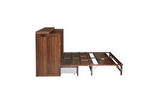 English Elm Murphy Cabinet Queen Bed Solid Pine Frame with Built-in Charging Station for Guest Rooms Walnut W504S00165