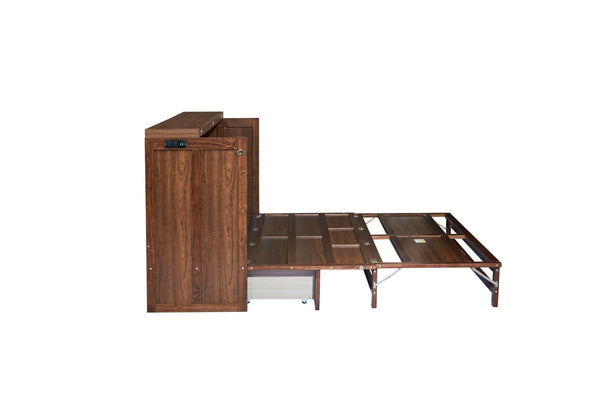 English Elm Murphy Cabinet Queen Bed Solid Pine Frame with Built-in Charging Station for Guest Rooms Walnut W504S00165