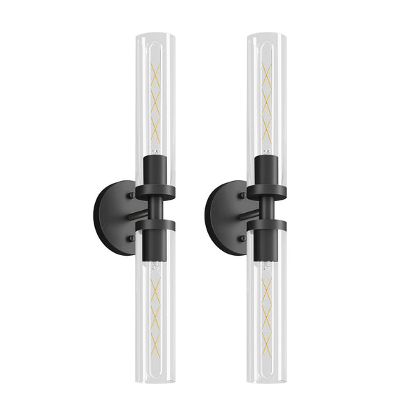 English Elm Wall Sconces Set Of Two - Matte Black Hardwired Lighting With Clear Glass Shades For Modern Decor W2312P389964-GIGA