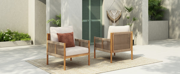 English Elm Christopher Knight Home® - [Set Of 2] Modern Outdoor Woven Lounge Chairs With Solid Wood Frame & Weather-Resistant Cushions N767P255038T_2
