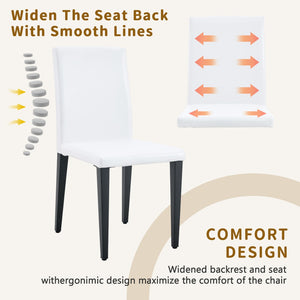 English Elm Table And Chair Set - 79" Tempered Glass Top With Black Metal Legs & 6 White Pu Upholstered Chairs W1151S03621-GIGA