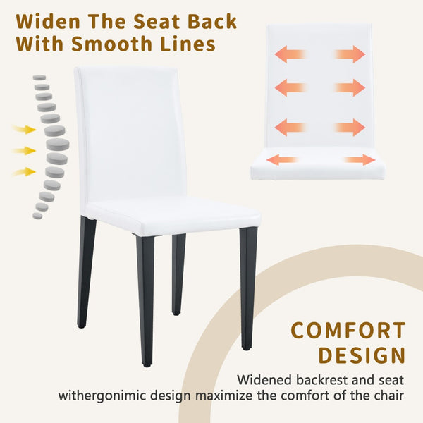 English Elm Table And Chair Set - 79" Tempered Glass Top With Black Metal Legs & 6 White Pu Upholstered Chairs W1151S03621-GIGA