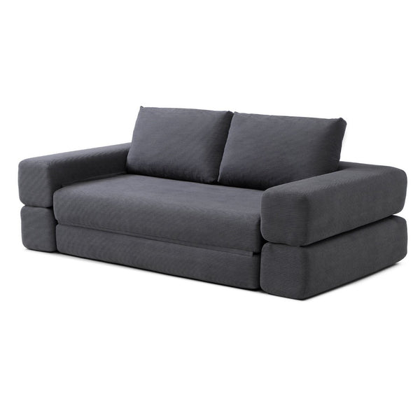 English Elm 81'' Corduroy Floor Sofa Convertible Loveseat Futon Sleeper with Foam Fill and Pillows Gray W1117P459707