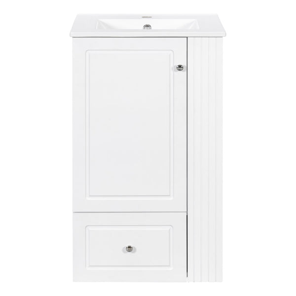English Elm 20" Freestanding Bathroom Vanity Mdf Cabinet Ceramic Sink Open Shelves Powder Room White N725P364210K