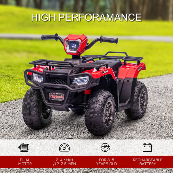 English Elm Aosom 12v Kids Battery Powered Atv Quad with Led Lights Music Usb Treaded Tires W2225P249796