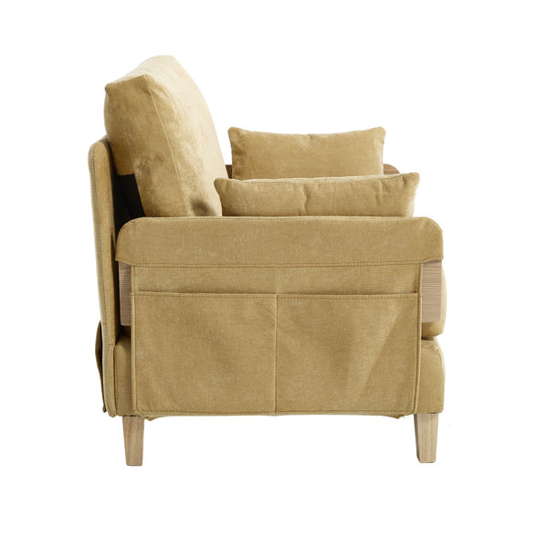 English Elm Foldable mid-century sleeper sofa bed recliner 3-in-1 convertible for small spaces with pillows and storage Mustard yellow W395P290559