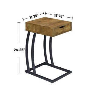 English Elm 1-drawer C-Shaped Side Table with Power Outlets and USB Ports, Antique Wood Finish, Metal Frame Accent Nutmeg Brown,Rustic B016P381108