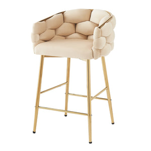 English Elm Christopher Knight Home® - 28'' Velvet Counter Stools Set of 2 with Gold Iron Frame, Plush Back & Footrest for Kitchen Beige N780P199861W